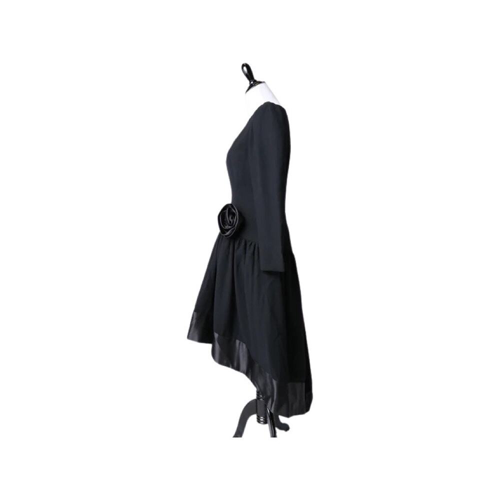 Vintage 1980s Morton Myles Mullet Hem Black Long Sleeved Evening Dress Medium - Picture 5 of 6